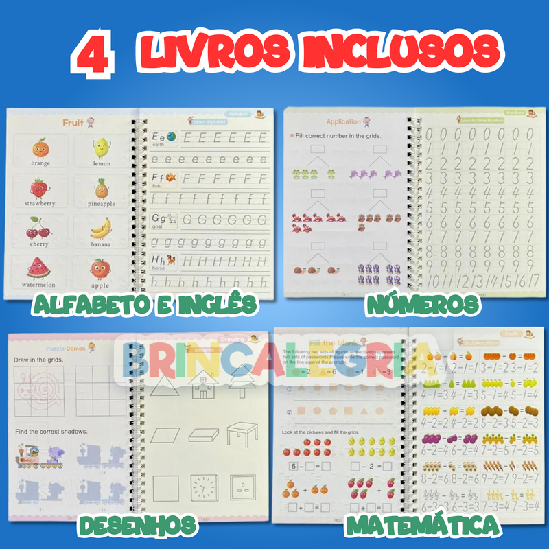 Kit 4 Cadernos de Caligrafia Mágicos