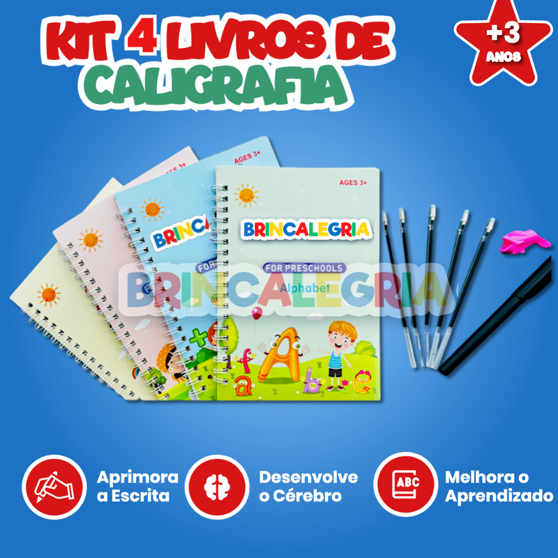 Kit 4 Cadernos de Caligrafia Mágicos