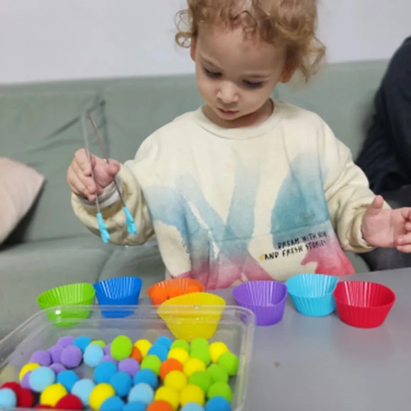 Bolinhas Pompom Montessori Arco-Íris